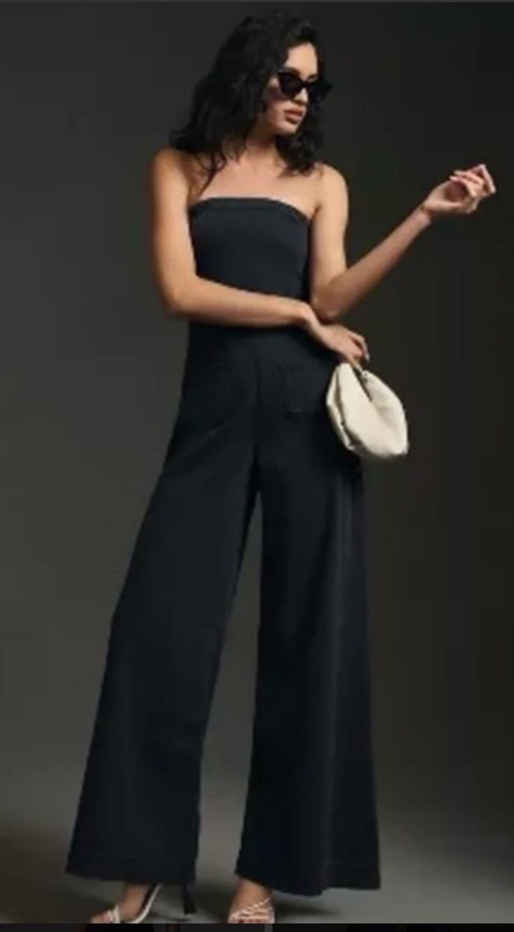 Pilcro Anthropologie 2026 Black Knit Wide Leg Strapless Jumpsuit 6